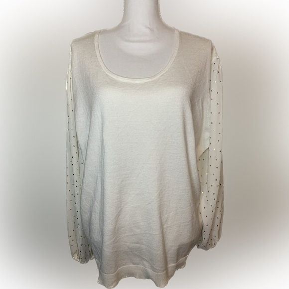 89th & Madison Cream Bishop Sleeve Gold Detail Top Size 3X - Picture 1 of 6